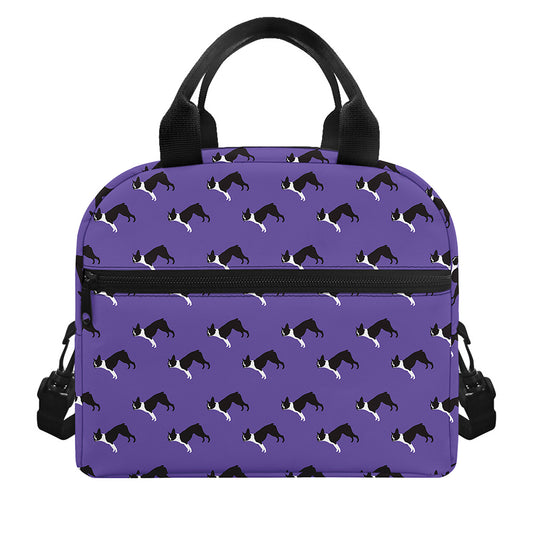 Purple Boston Terrier Pattern Print Insulated Lunch Bag