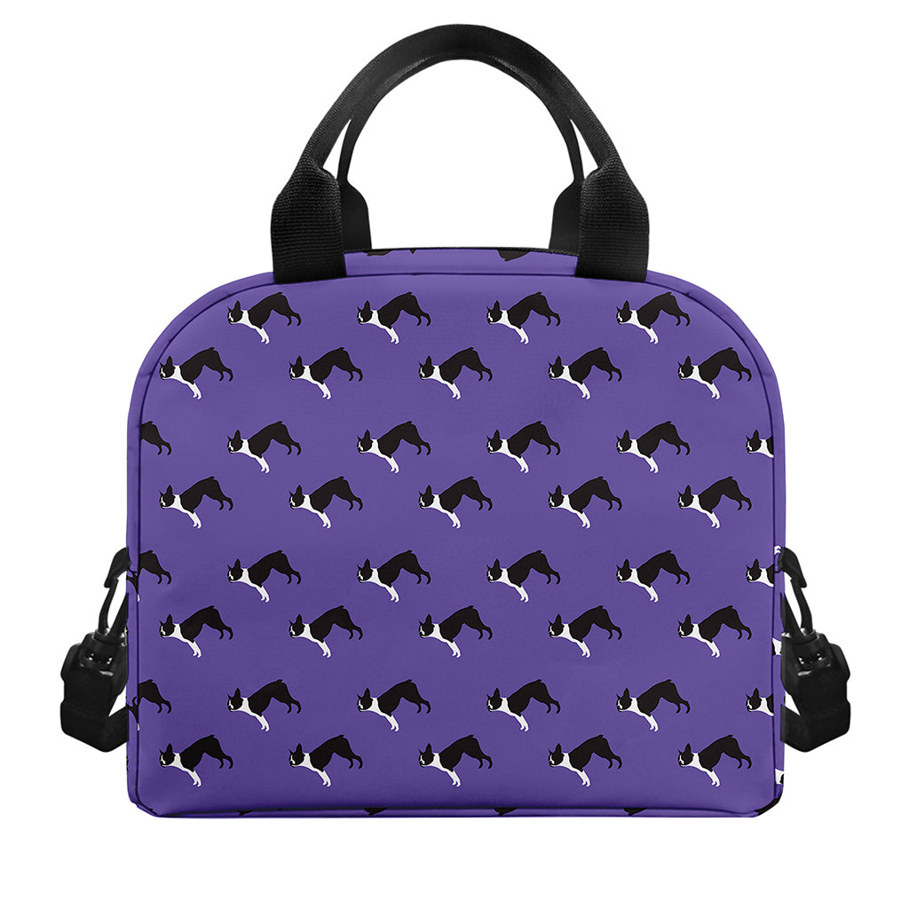 Purple Boston Terrier Pattern Print Insulated Lunch Bag