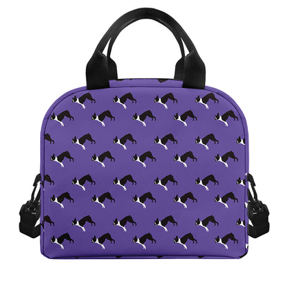 Purple Boston Terrier Pattern Print Insulated Lunch Bag