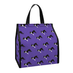 Purple Boston Terrier Pattern Print Insulated Lunch Tote