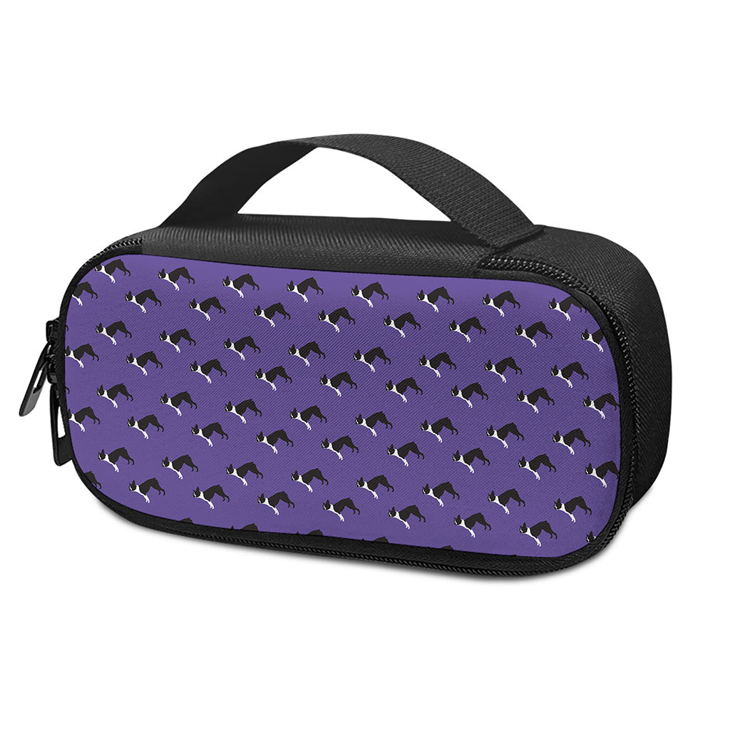 Purple Boston Terrier Pattern Print Insulin Cooler Travel Case