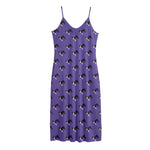 Purple Boston Terrier Pattern Print Jersey Midi Cami Dress