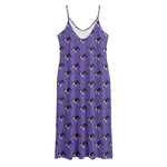 Purple Boston Terrier Pattern Print Jersey Midi Cami Dress