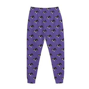 Purple Boston Terrier Pattern Print Jogger Pants