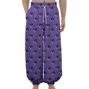 Purple Boston Terrier Pattern Print Lantern Pants