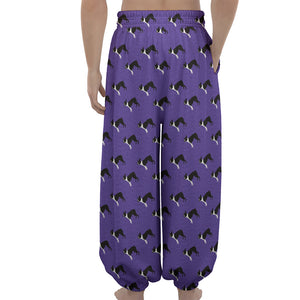 Purple Boston Terrier Pattern Print Lantern Pants