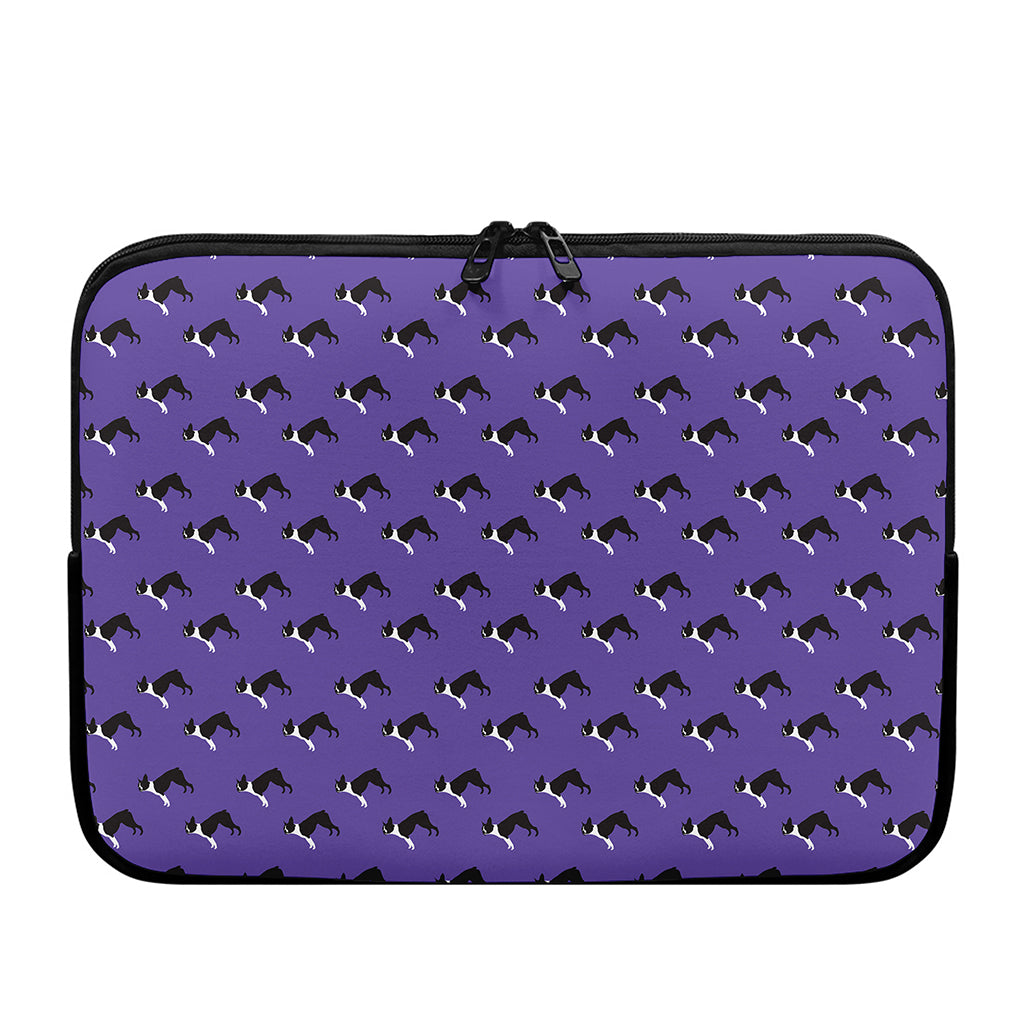 Purple Boston Terrier Pattern Print Laptop Sleeve