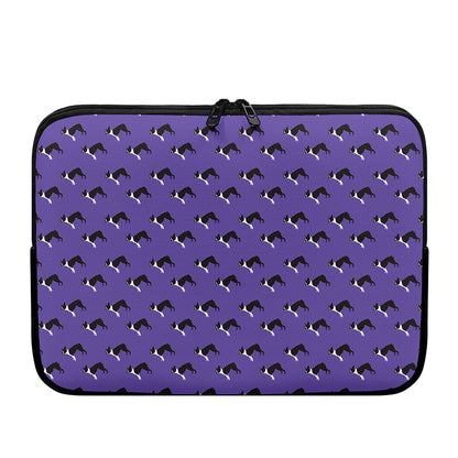 Purple Boston Terrier Pattern Print Laptop Sleeve