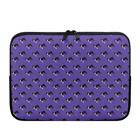 Purple Boston Terrier Pattern Print Laptop Sleeve