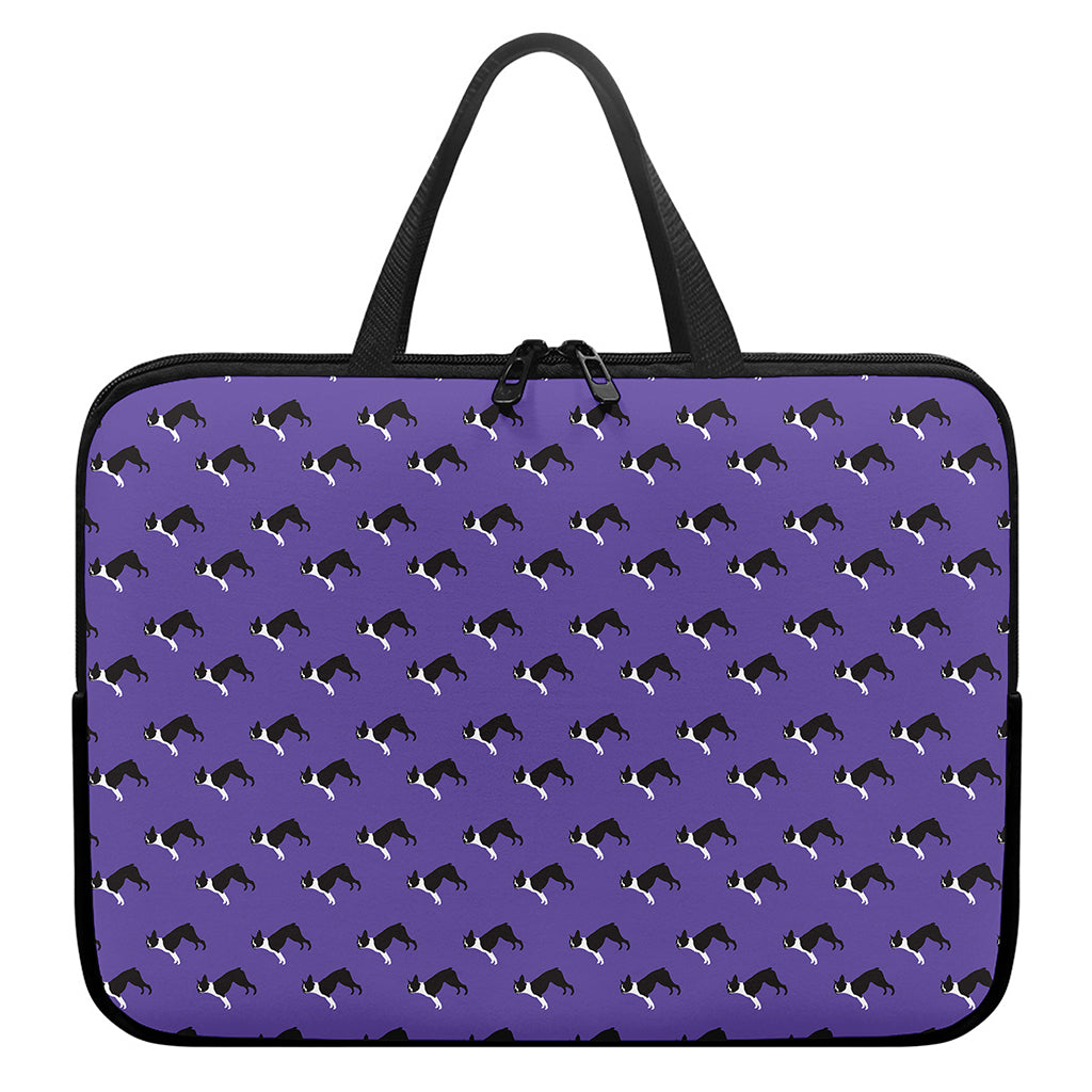 Purple Boston Terrier Pattern Print Laptop Sleeve With Handle