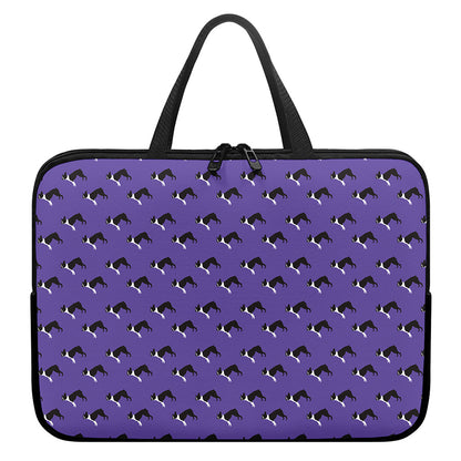 Purple Boston Terrier Pattern Print Laptop Sleeve With Handle