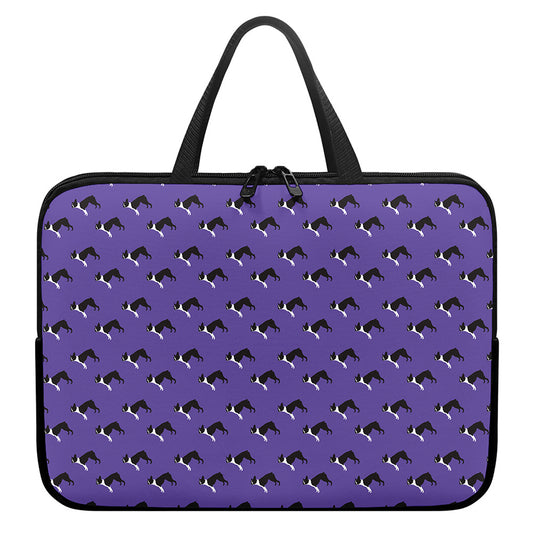 Purple Boston Terrier Pattern Print Laptop Sleeve With Handle