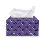 Purple Boston Terrier Pattern Print Leather Tissue Box Cover