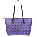 Purple Boston Terrier Pattern Print Leather Tote Bag With Zipper