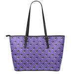 Purple Boston Terrier Pattern Print Leather Tote Bag