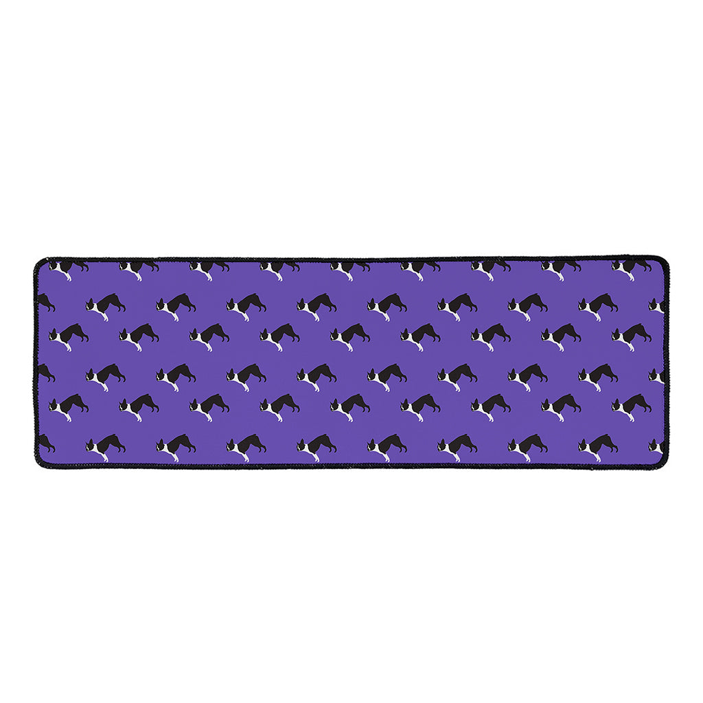 Purple Boston Terrier Pattern Print Long Kitchen Mat