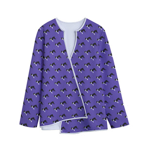 Purple Boston Terrier Pattern Print Long Sleeve Short Coat