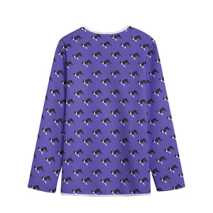 Purple Boston Terrier Pattern Print Long Sleeve Short Coat