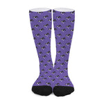Purple Boston Terrier Pattern Print Long Socks