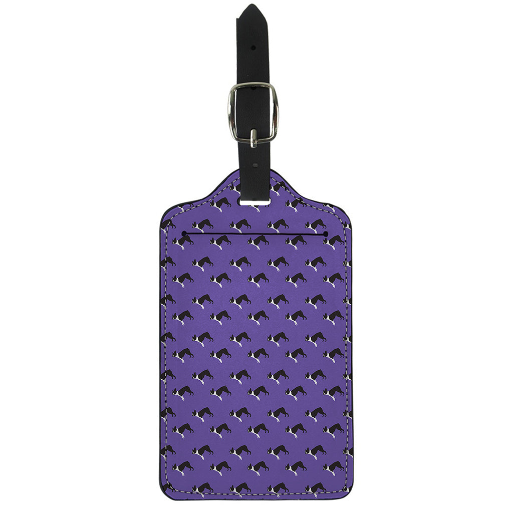 Purple Boston Terrier Pattern Print Luggage Tag