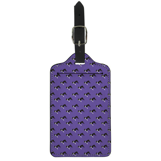 Purple Boston Terrier Pattern Print Luggage Tag