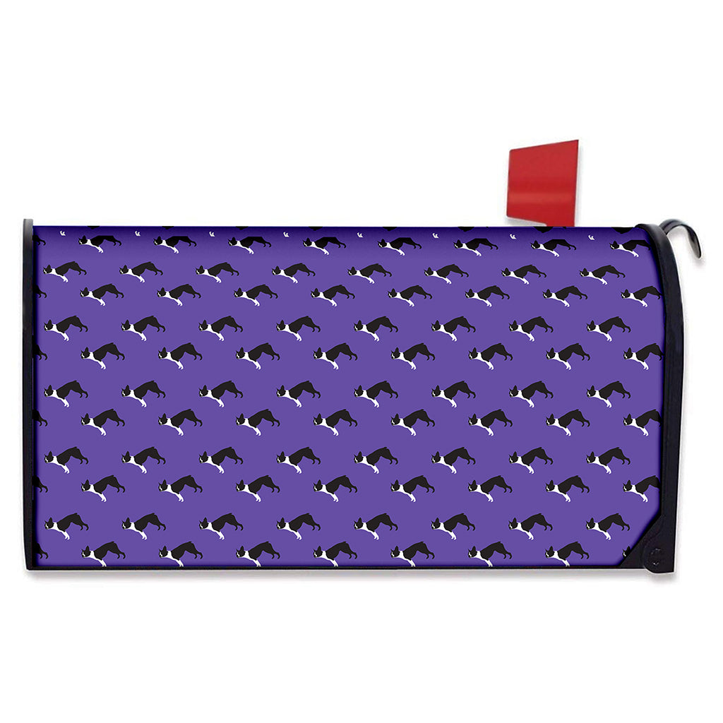 Purple Boston Terrier Pattern Print Mailbox Cover