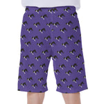 Purple Boston Terrier Pattern Print Men's Beach Shorts