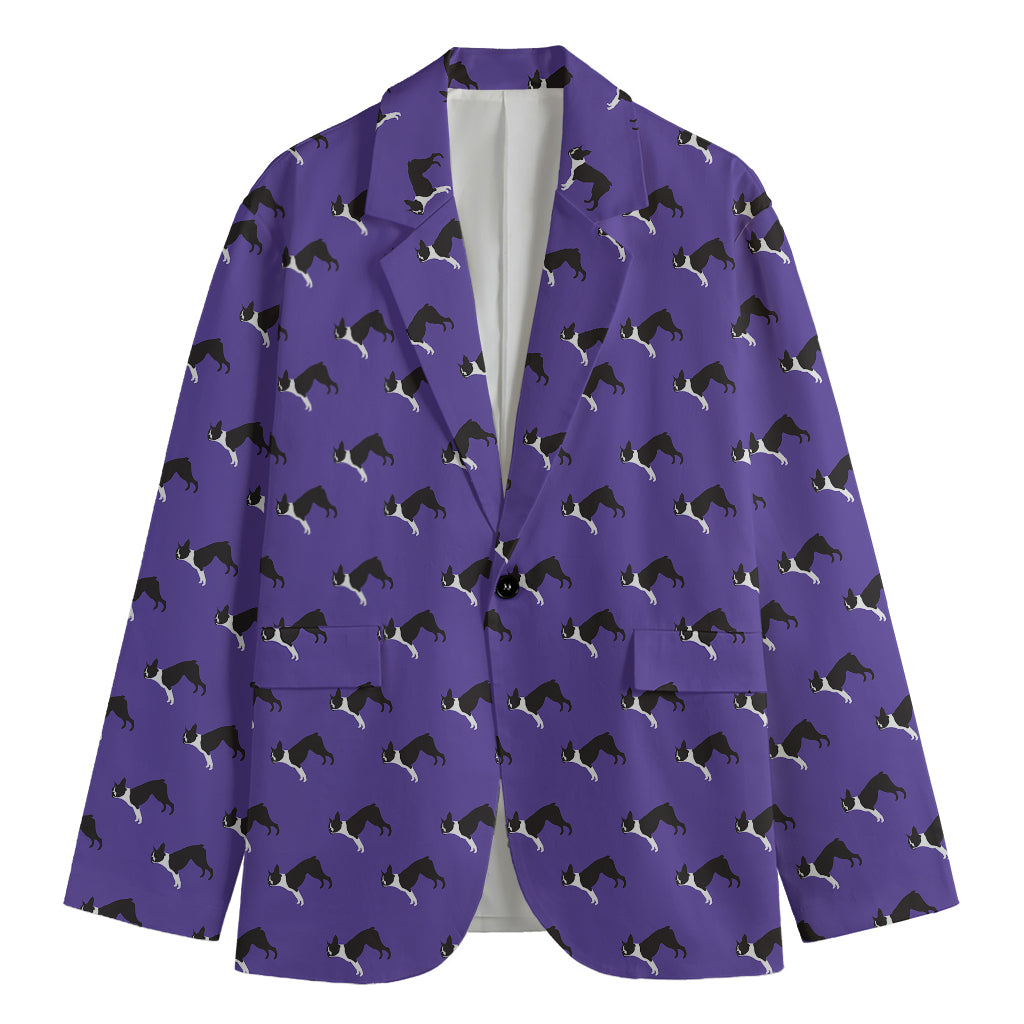 Purple Boston Terrier Pattern Print Men's Blazer