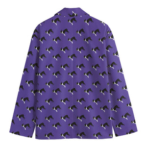 Purple Boston Terrier Pattern Print Men's Cotton Blazer