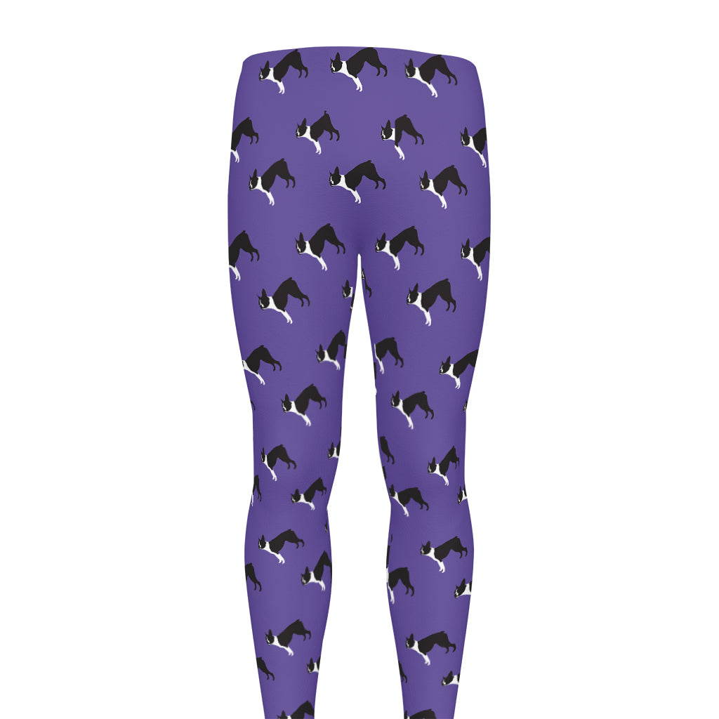 Purple Boston Terrier Pattern Print Men's leggings