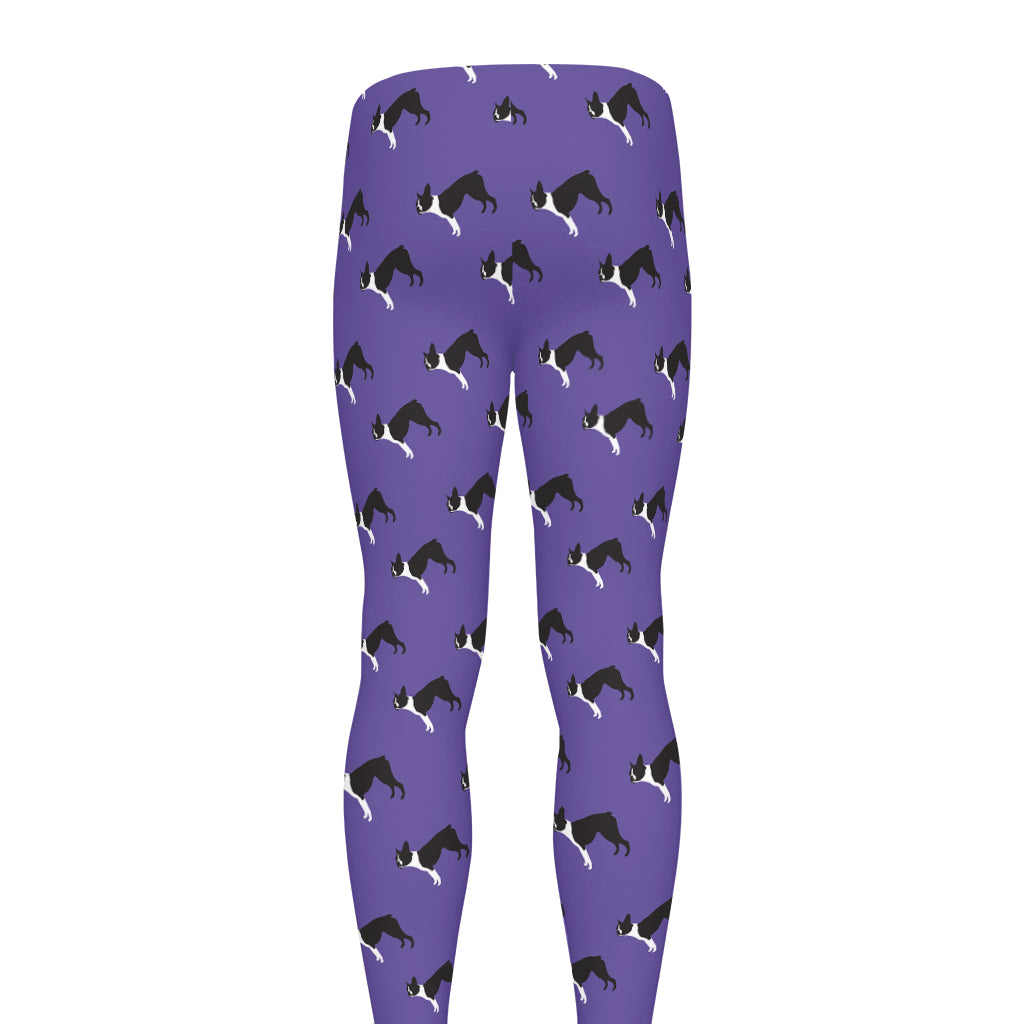 Purple Boston Terrier Pattern Print Men's leggings