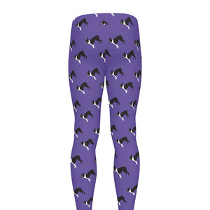 Purple Boston Terrier Pattern Print Men's leggings