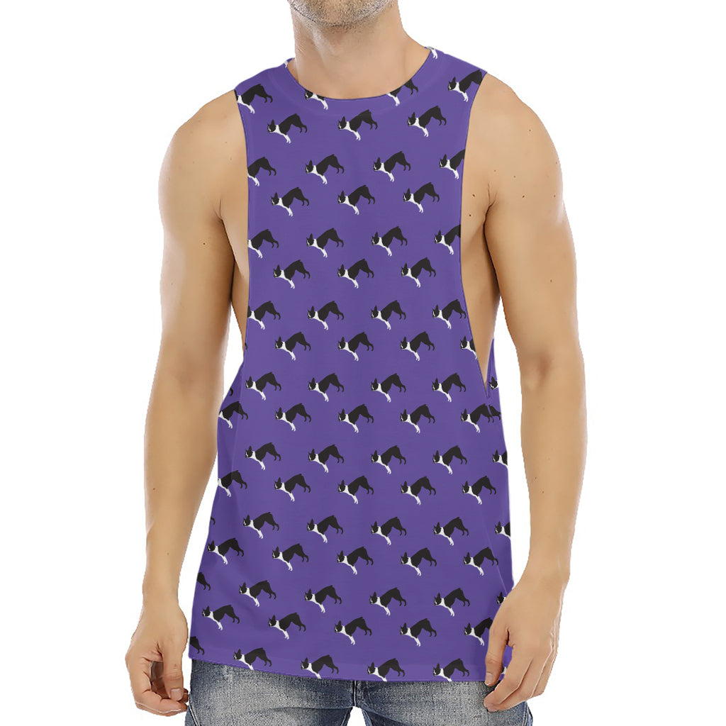 Purple Boston Terrier Pattern Print Men's Muscle Tank Top