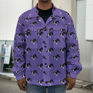 Purple Boston Terrier Pattern Print Men's Shirt Jacket