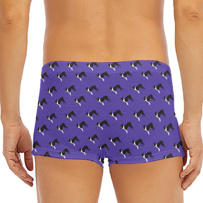 Purple Boston Terrier Pattern Print Men's Short Boxer Briefs