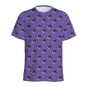 Purple Boston Terrier Pattern Print Men's Sports T-Shirt