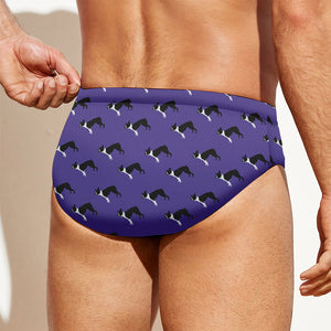 Purple Boston Terrier Pattern Print Men's Swim Briefs