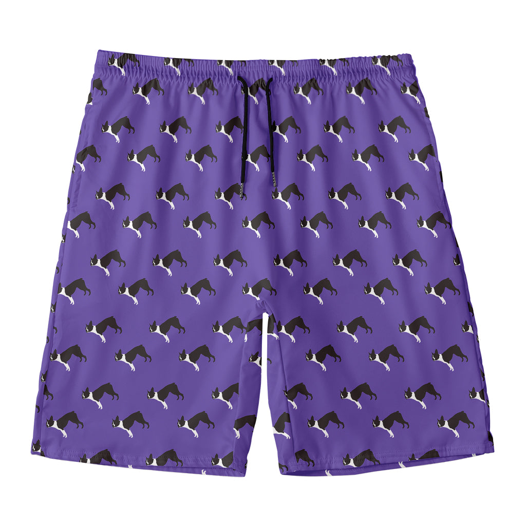 Purple Boston Terrier Pattern Print Men's Swim Trunks