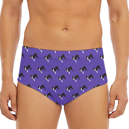 Purple Boston Terrier Pattern Print Men's Triangle Swim Briefs