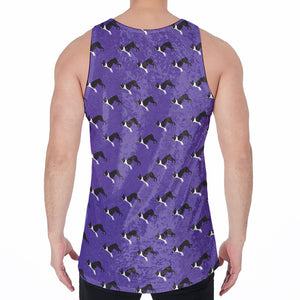 Purple Boston Terrier Pattern Print Men's Velvet Tank Top