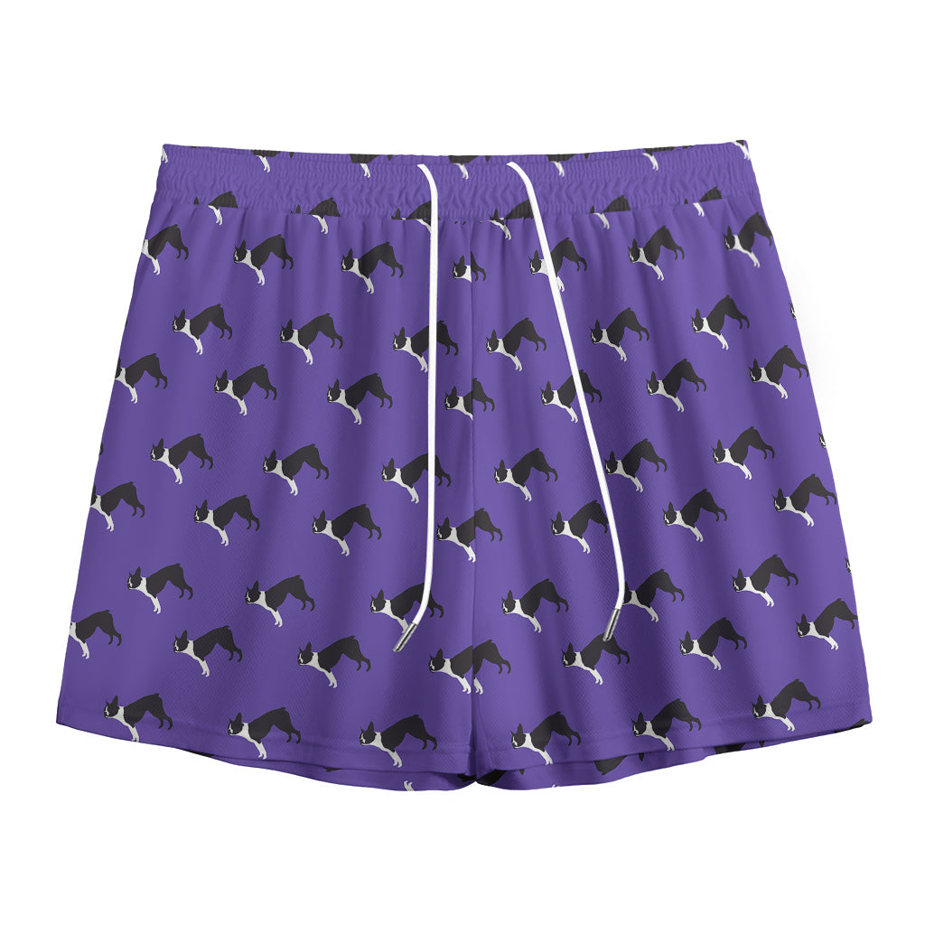 Purple Boston Terrier Pattern Print Mesh Shorts