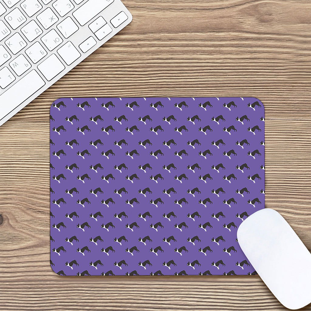 Purple Boston Terrier Pattern Print Mouse Pad