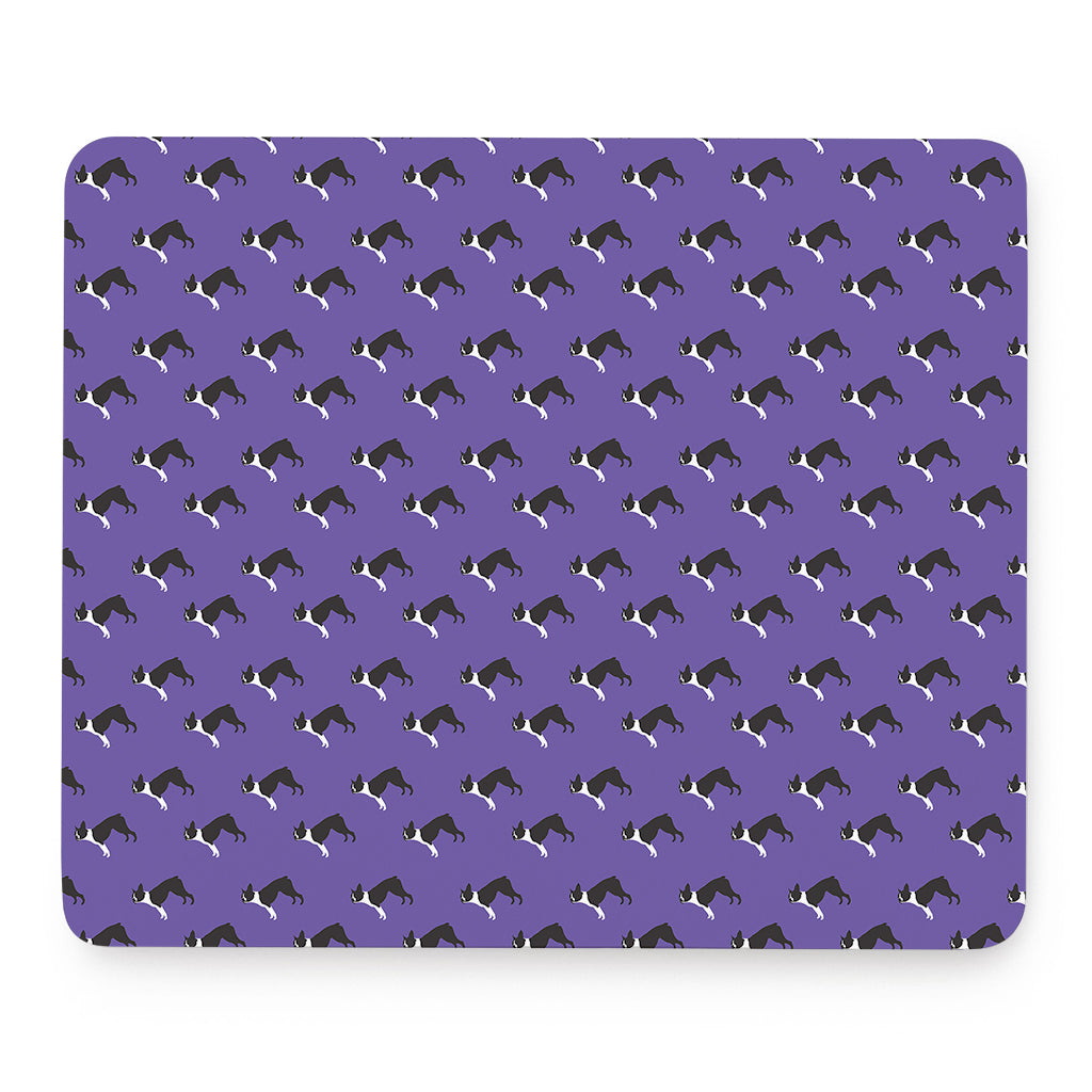 Purple Boston Terrier Pattern Print Mouse Pad