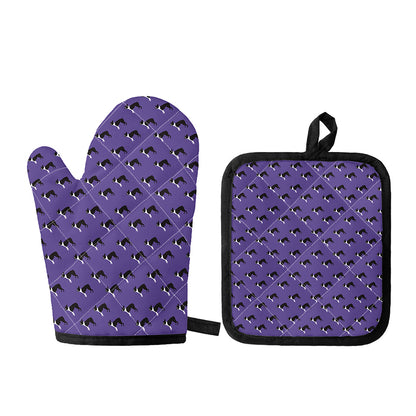 Purple Boston Terrier Pattern Print Oven Mitt And Pot Holder Set