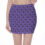 Purple Boston Terrier Pattern Print Pencil Mini Skirt