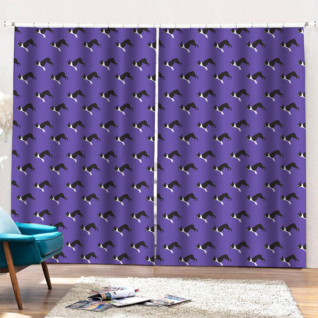 Purple Boston Terrier Pattern Print Pencil Pleat Curtains