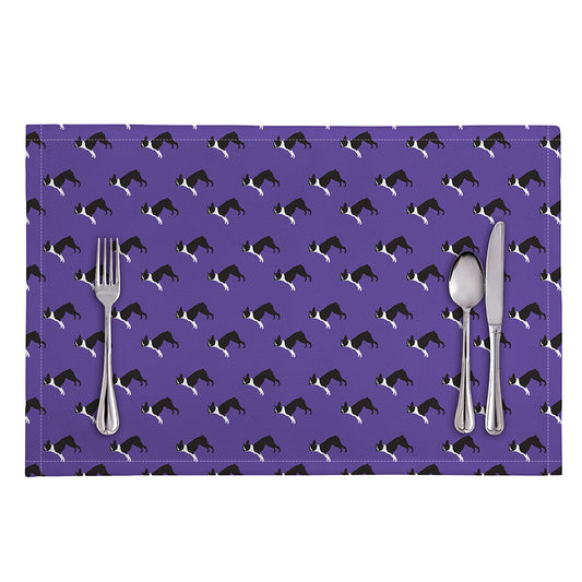 Purple Boston Terrier Pattern Print Placemat