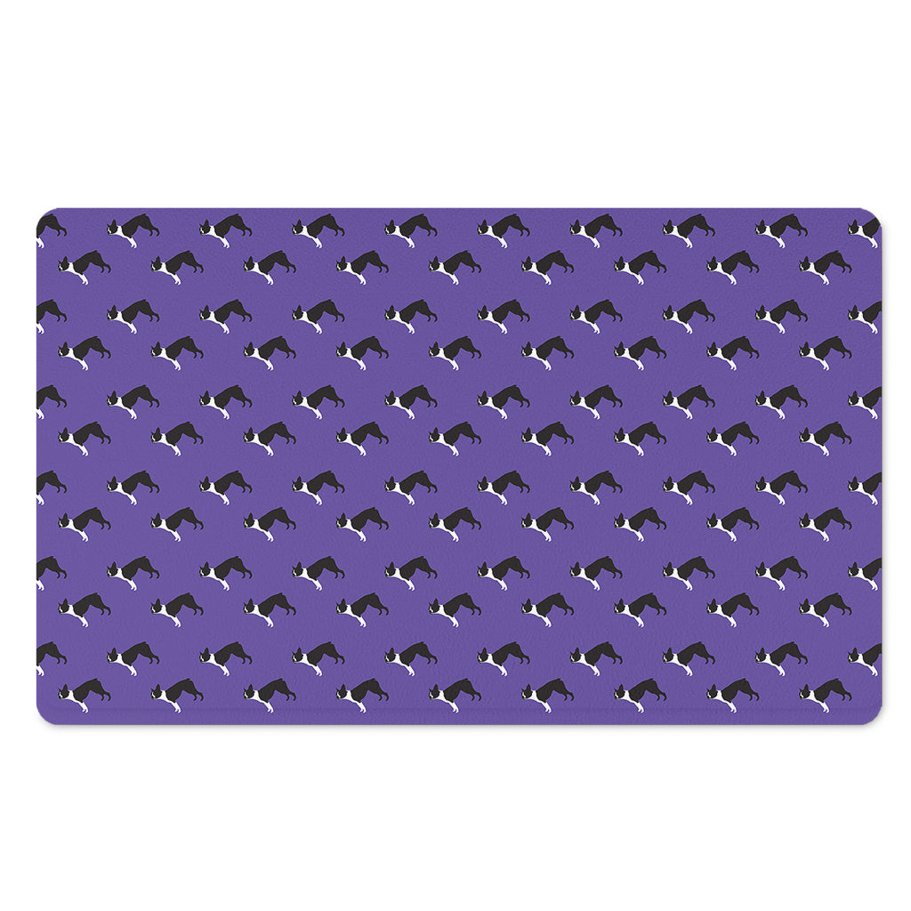 Purple Boston Terrier Pattern Print Polyester Doormat