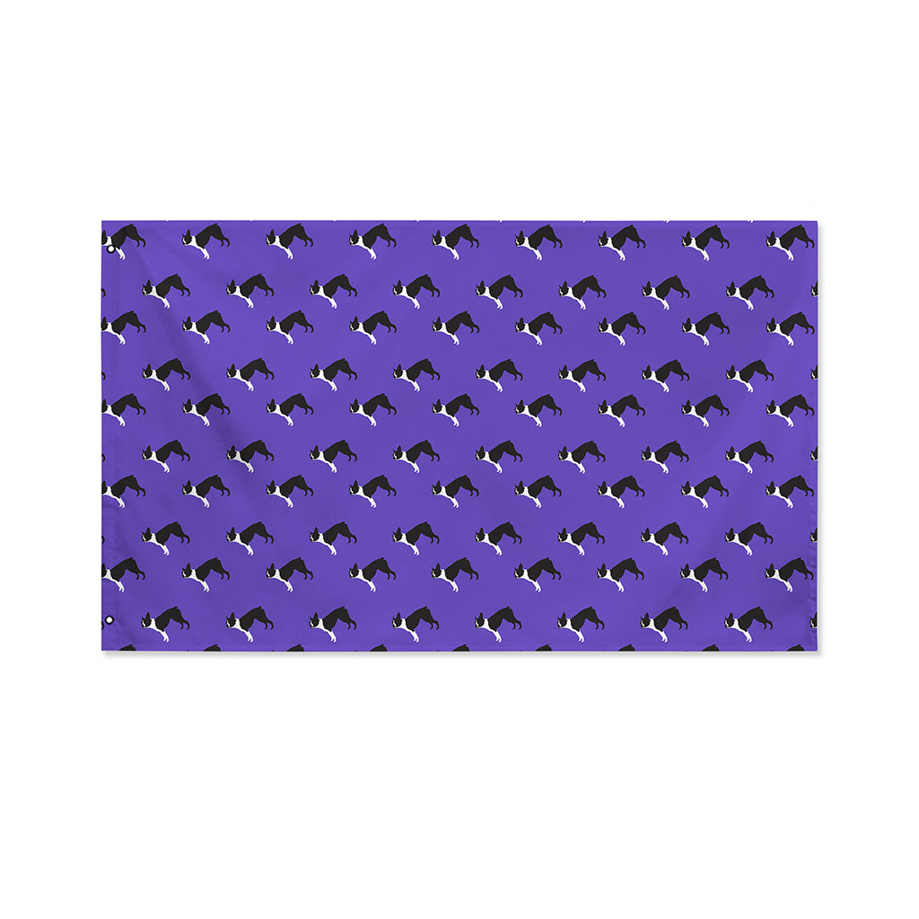 Purple Boston Terrier Pattern Print Polyester Flag