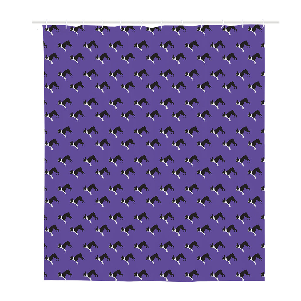 Purple Boston Terrier Pattern Print Polyester Shower Curtain